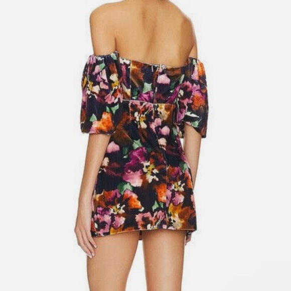 NWT MISA Anetta Painterly Libra Fleur Velvet Off the Shoulder Mini Dress - Picture 4 of 13